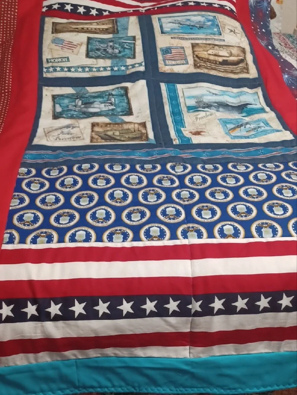 Homemade Patriotic Military Aircraft       Lap Robe W Red, White, And Blue